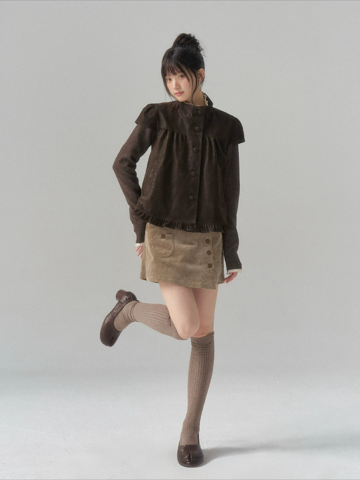 Stand-Collar Faux-Layered Jacket