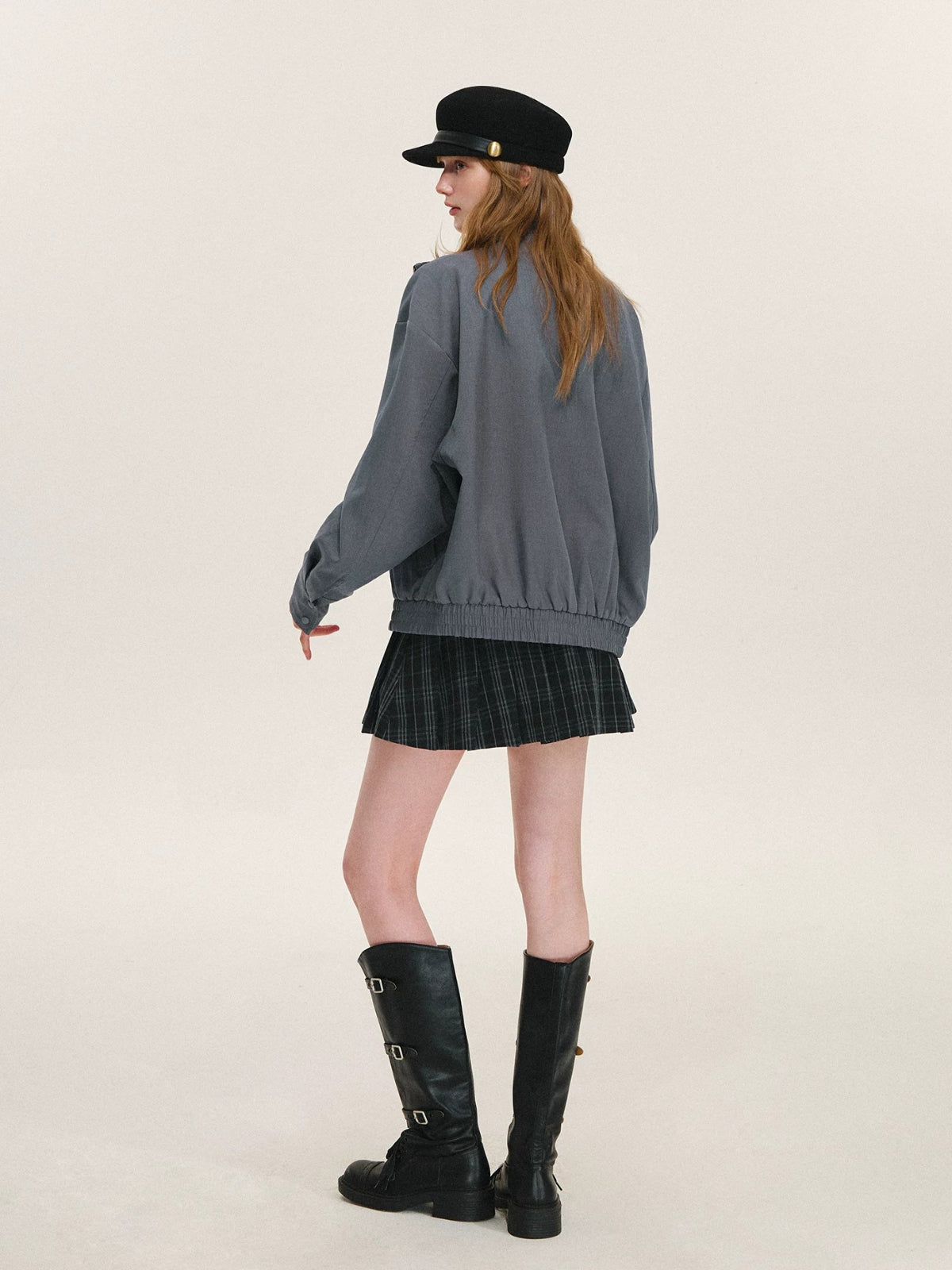 Reversible Plaid Stand Collar Jacket