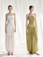 Floral Appliqué Bustier & Mesh Pants Set