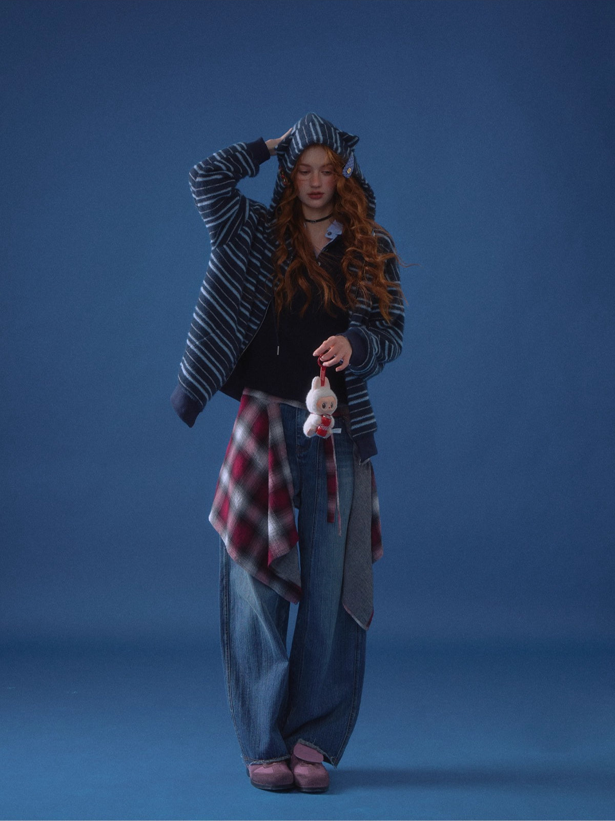 Striped Cat-Ear Hooded Jacket