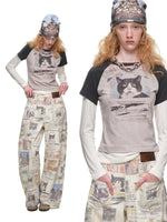 Reversible Cat Print Slouchy Beanie