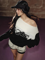 Contrast Off-Shoulder Wool Sweater
