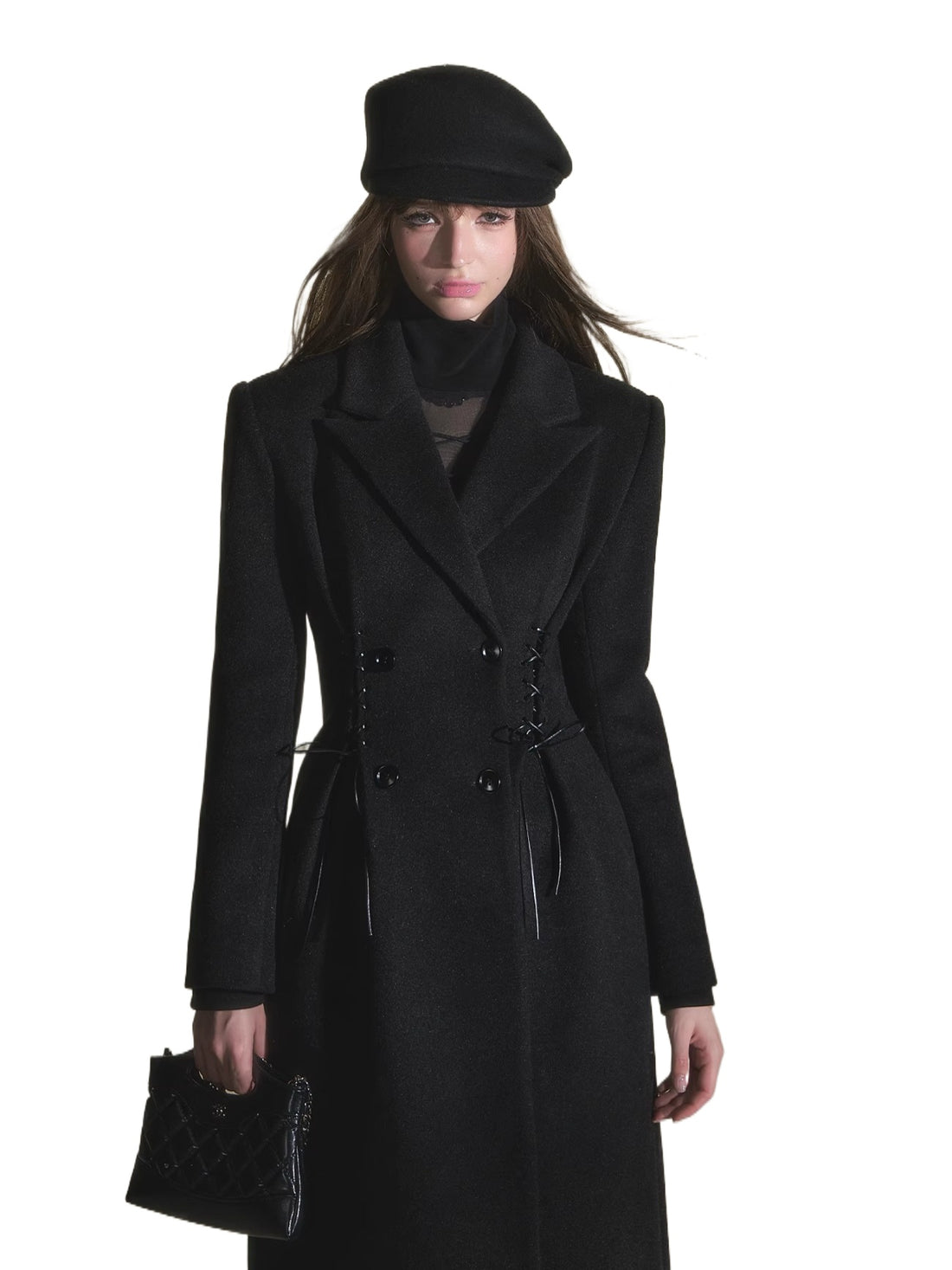 Waist-Tie Double-Breasted Wool Coat