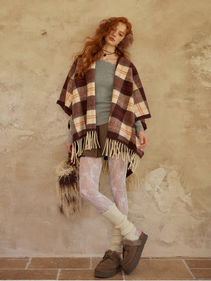 Plaid Fringed Wool Scarves