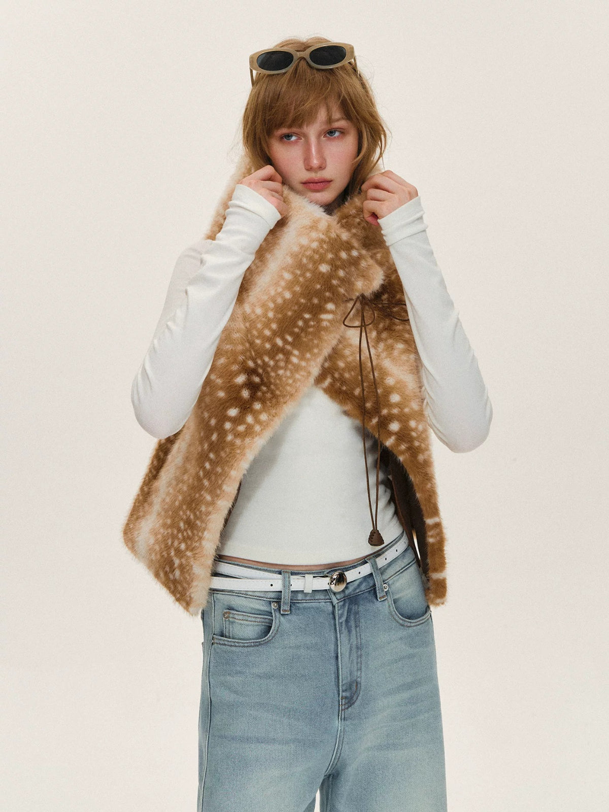 Vintage Tie Front Faux Fur Vest