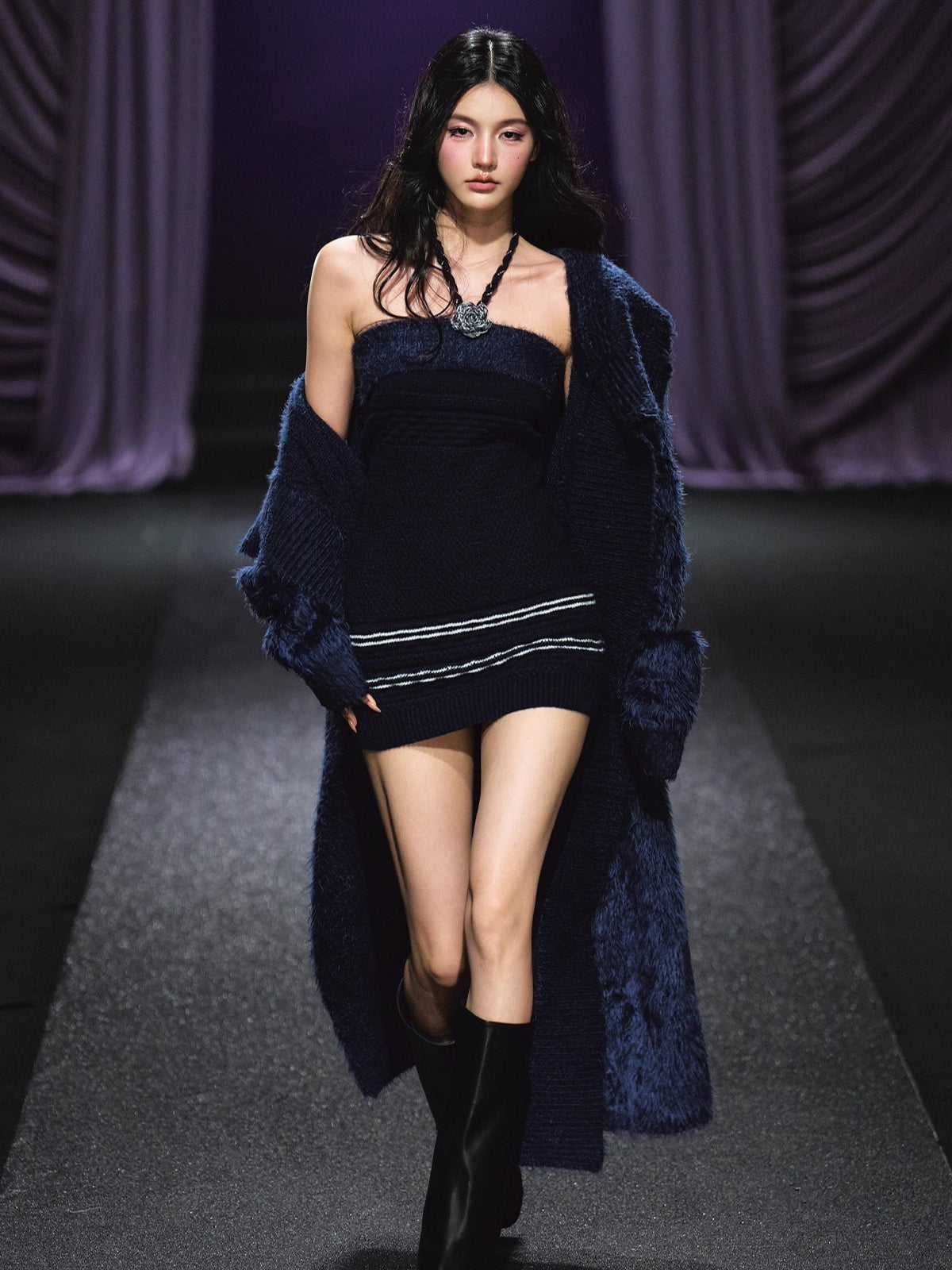 Knit Cardigan Colorblock Dress Set