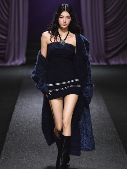 Knit Cardigan Colorblock Dress Set