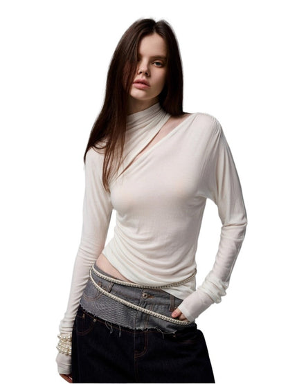 Draped Lyocell Wool Cutout Blouse