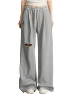 Gray & Beige Distressed Wide-Leg Pants