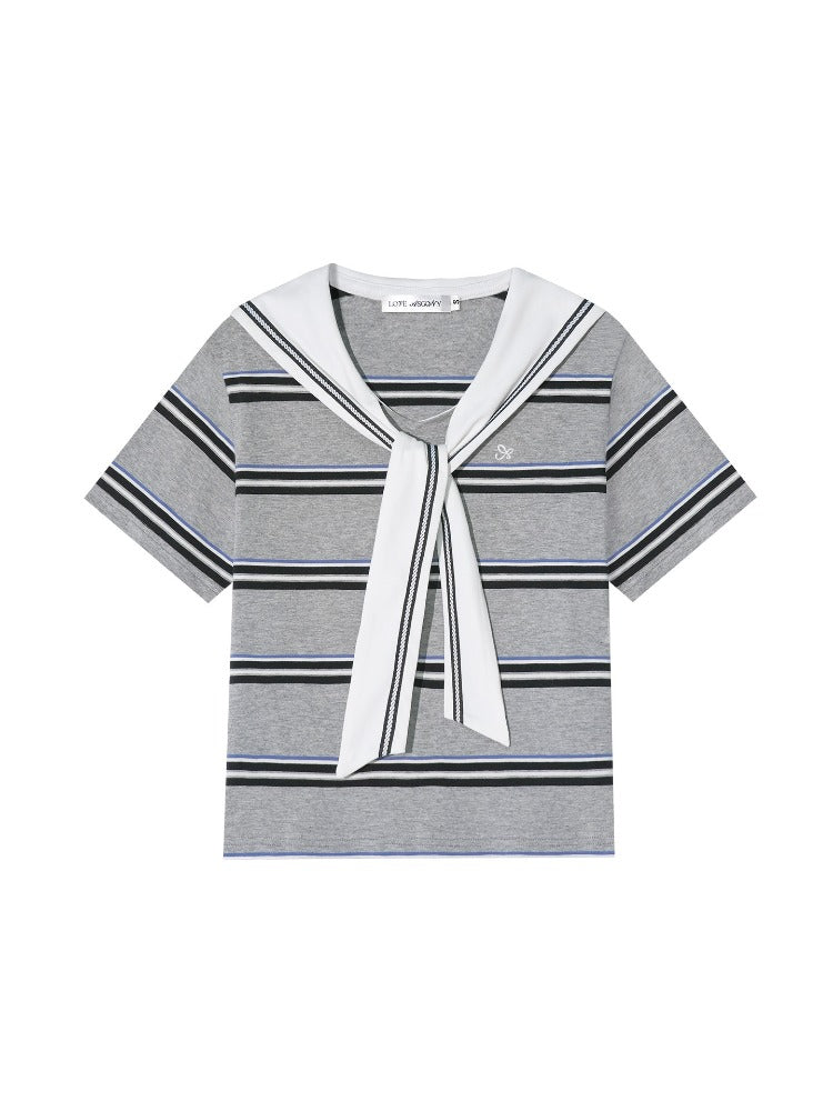 Sailor Collar Striped T-shirt
