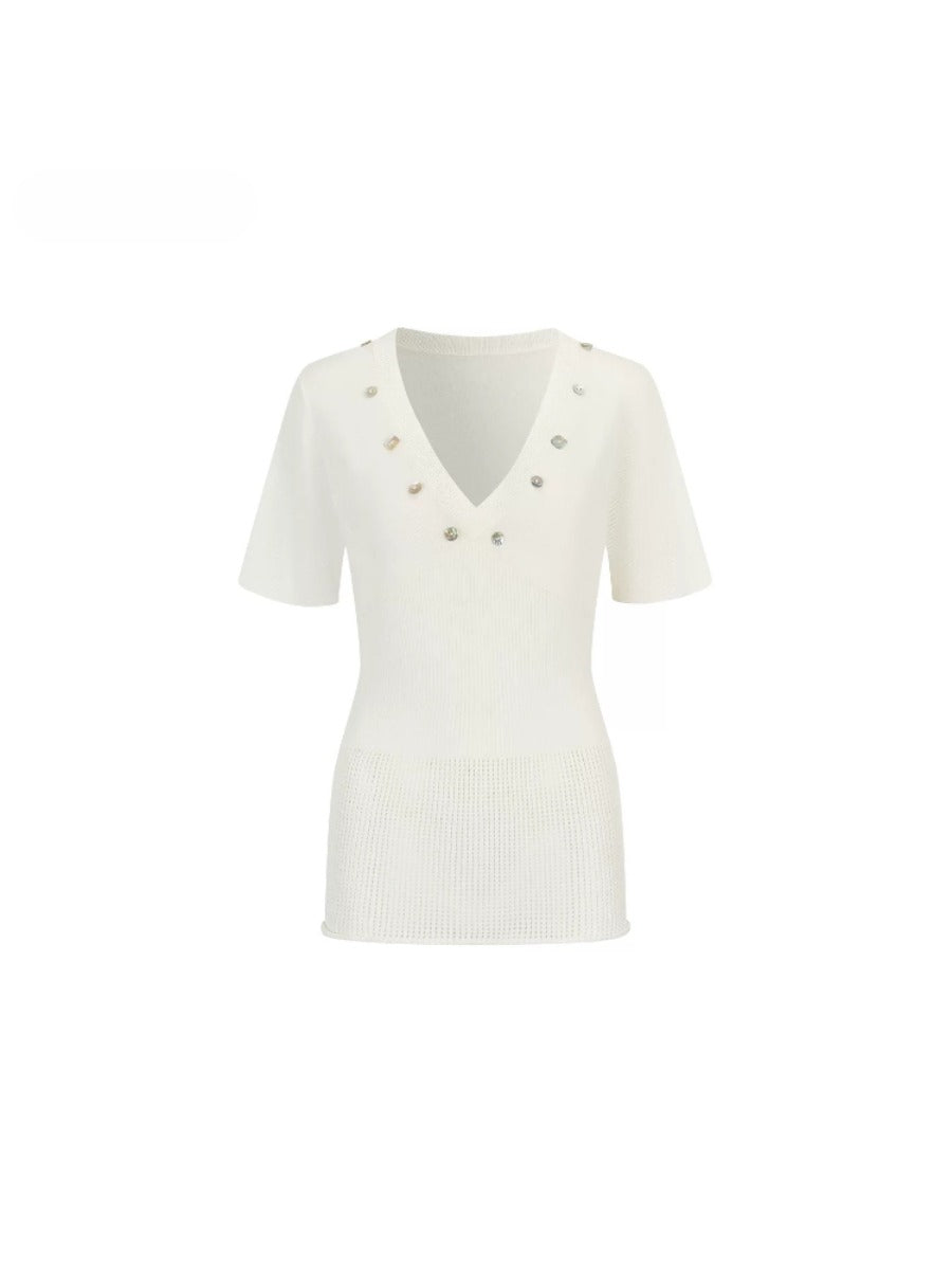 Cutout V-Neck Knit Top