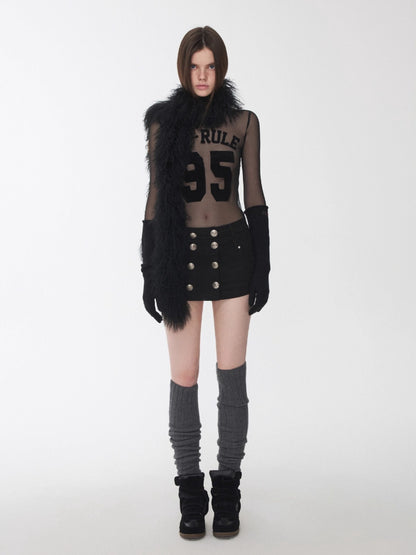 Flocked Mesh Sporty Turtleneck Top