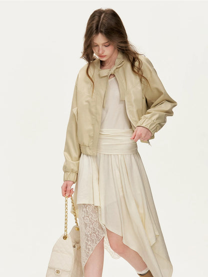 Apricot Lace Ruched Dress