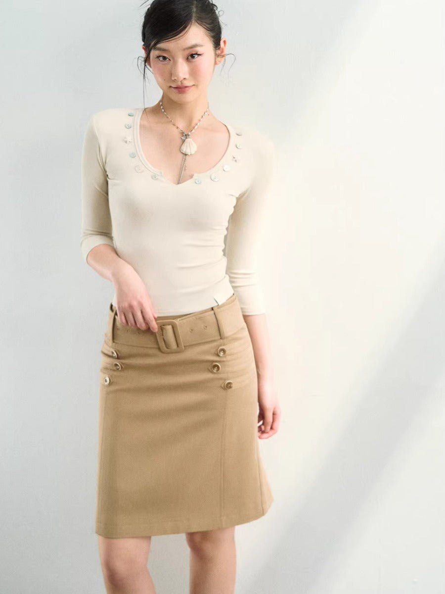 Embellished V-Neck Knit Top