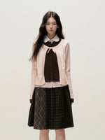 Plaid Collar Layered Knit Top