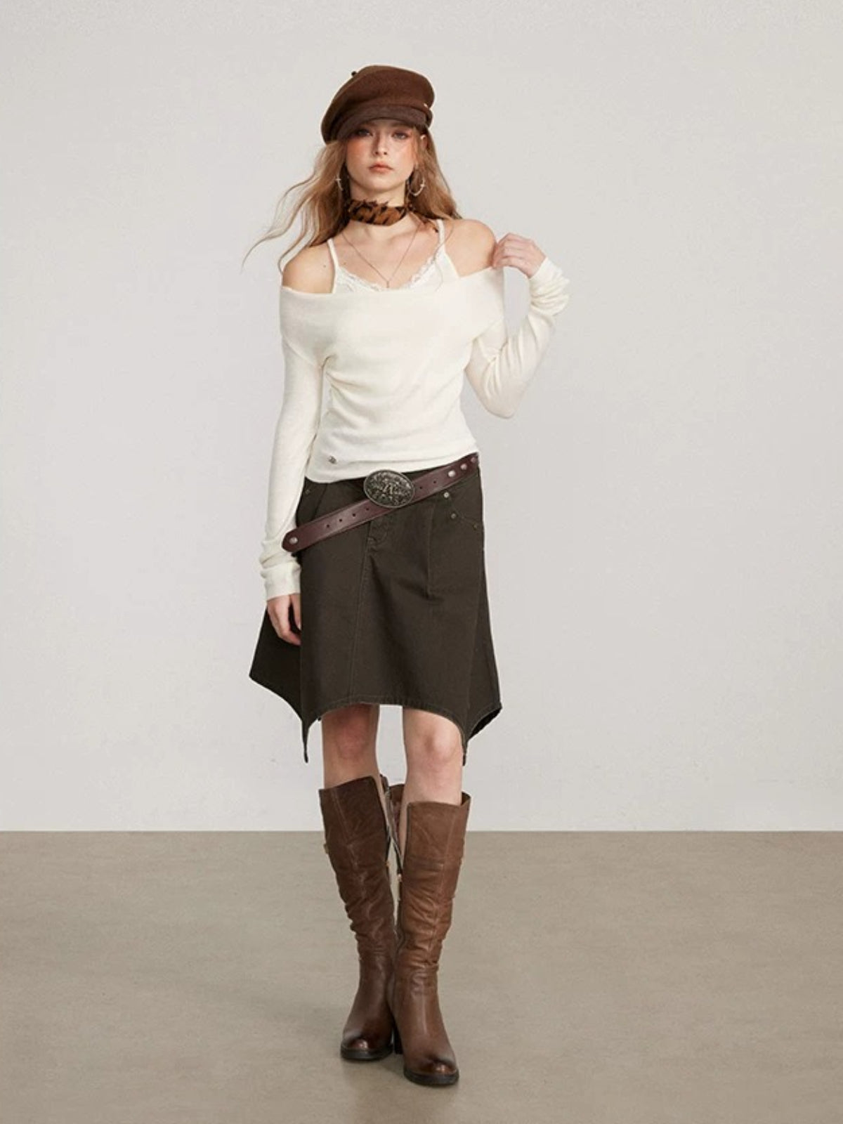 Irregular Utility Cargo Midi Skirt