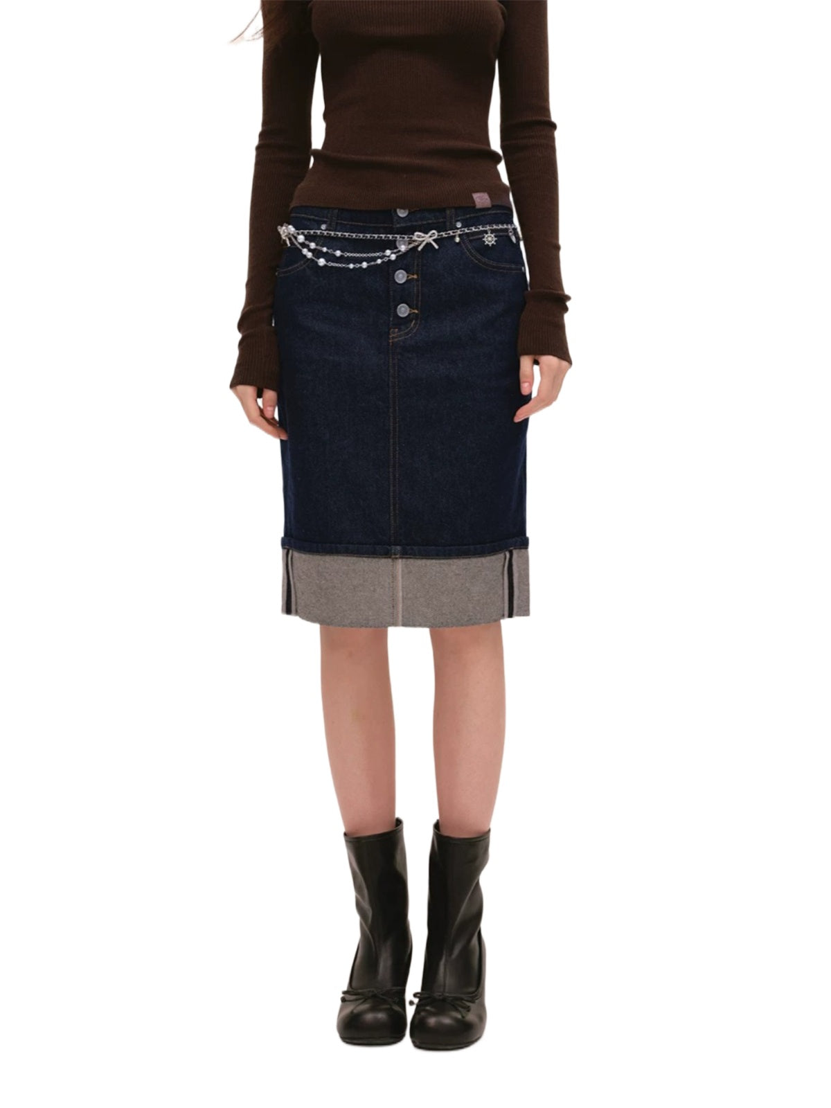 Vintage Foldover Buttoned Denim Skirt