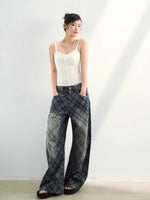 Plaid Wash Denim Pants