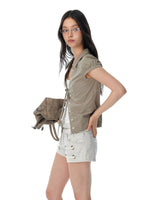 Tie Waist Puff Sleeve Short Blouse