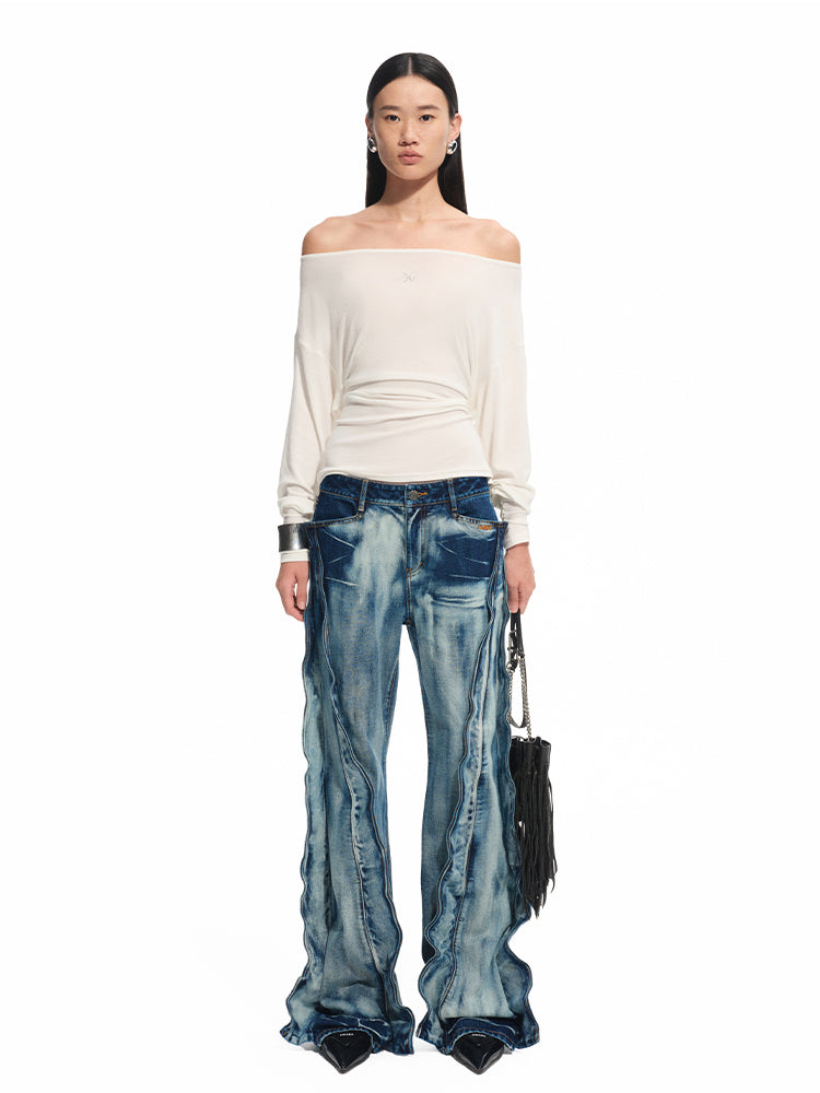 Asymmetric Shoulder Multi-way Wear Elastic T-Shirt
