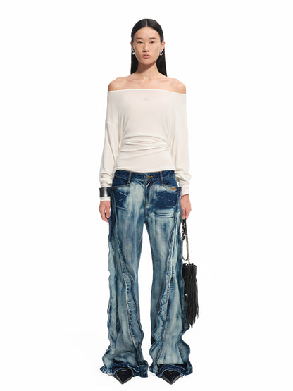 Asymmetric Shoulder Multi-way Wear Elastic T-Shirt