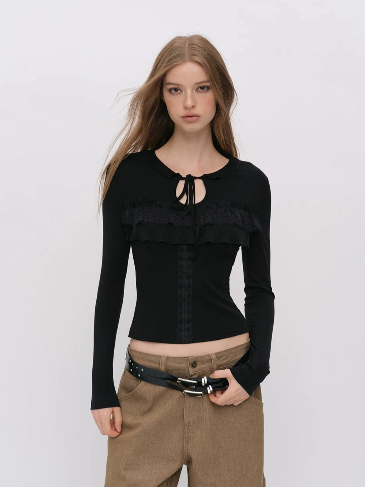 Lace Tie Tencel Wool Top