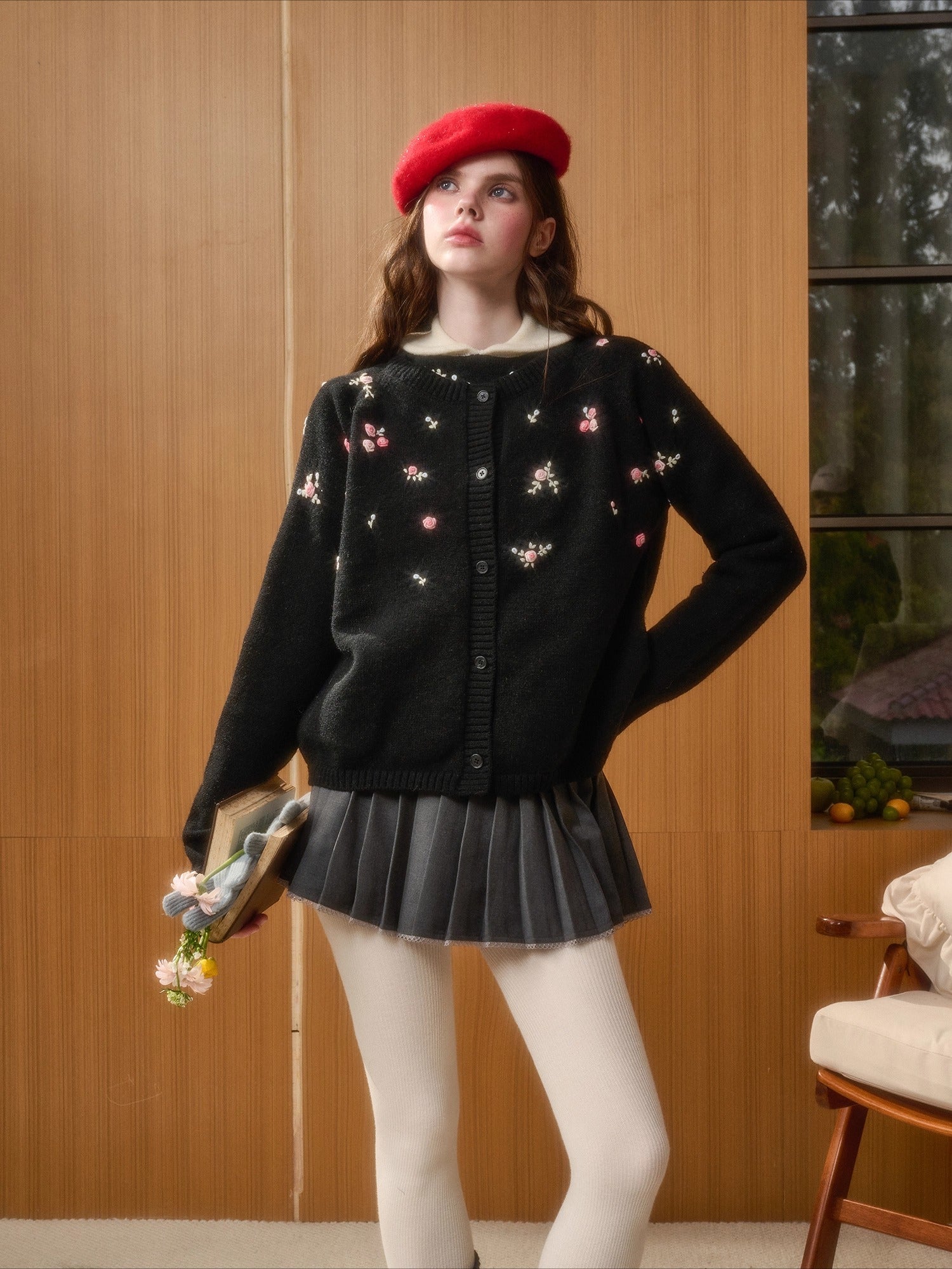 Hand-Embroidered Floral Cardigan