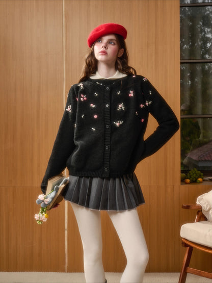 Hand-Embroidered Floral Cardigan
