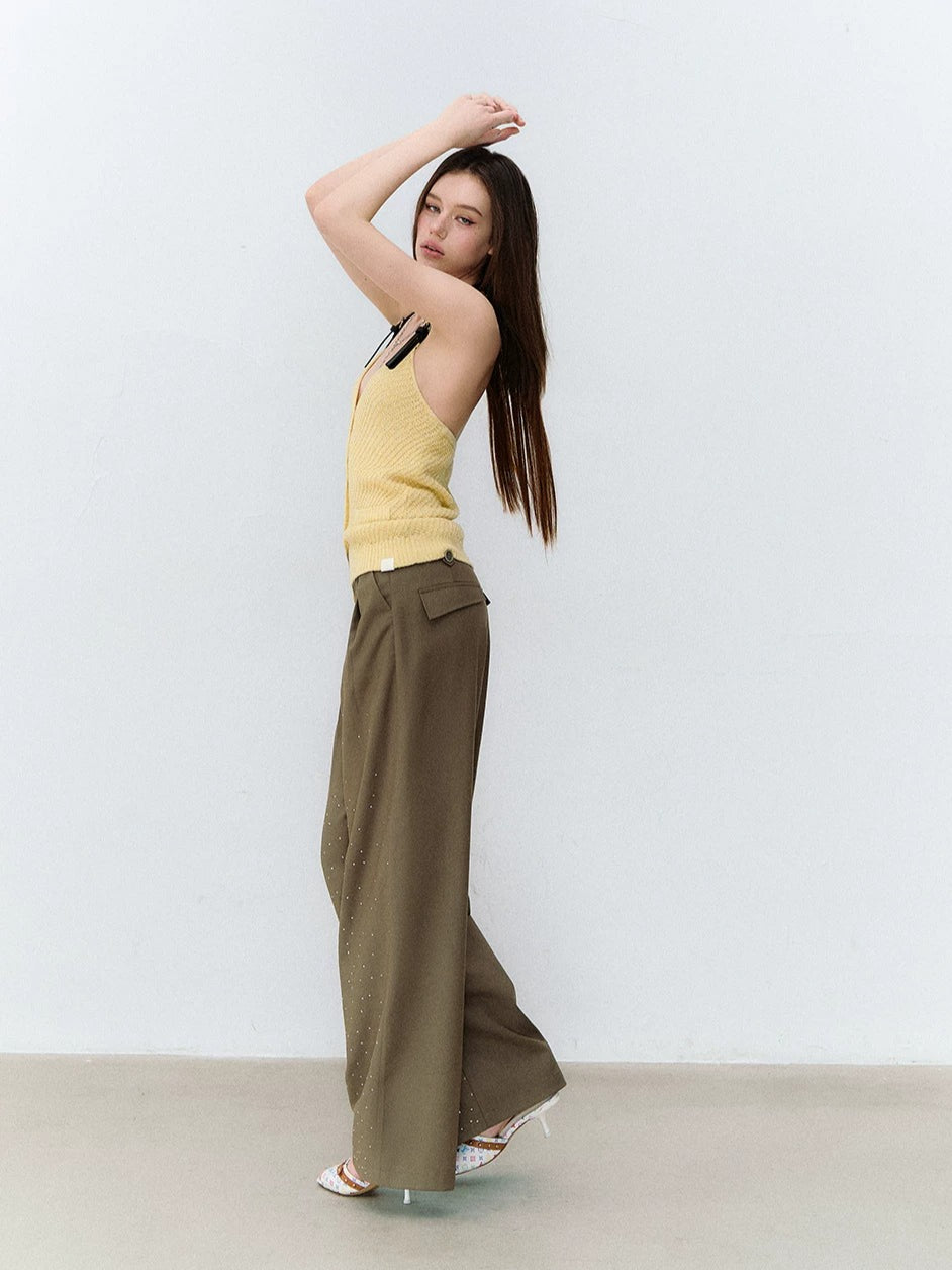 Gray &amp; Khaki Rhinestone Wide-Leg Pants