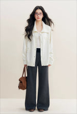 Beige Bow-Embroidered Knit Cardigan