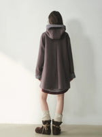 Double-Breasted Floral Hooded Wool Coat