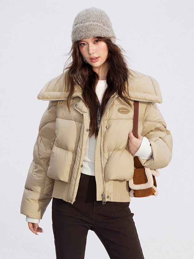 Large Lapel Knit-Panel Down Jacket