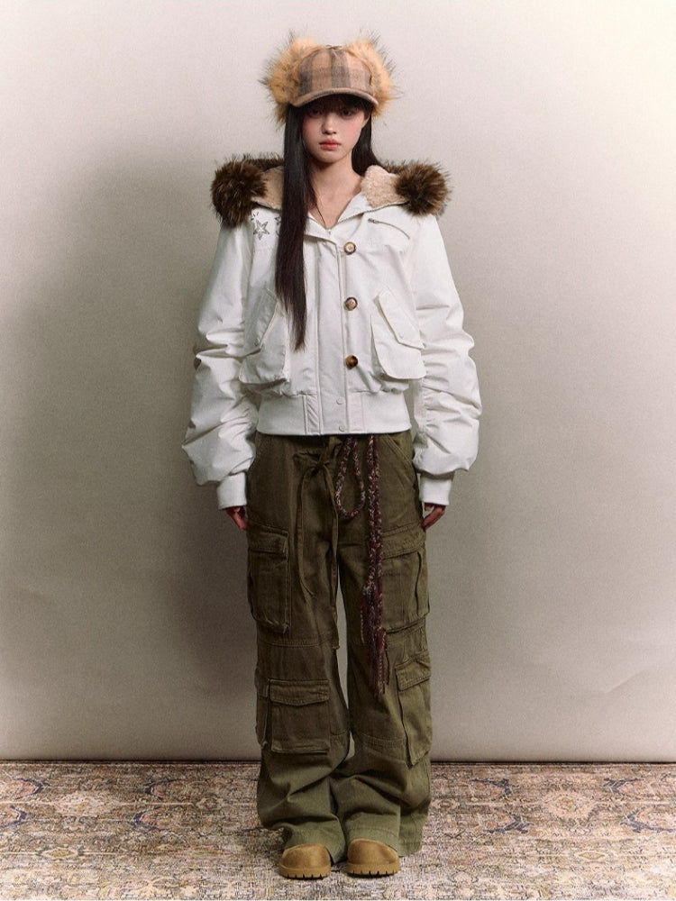 Faux Fur Aviator Down Jacket