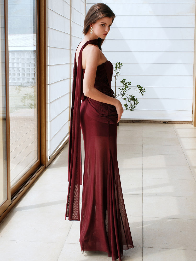 Ruched Design Asymmetrical Mermaid Dress