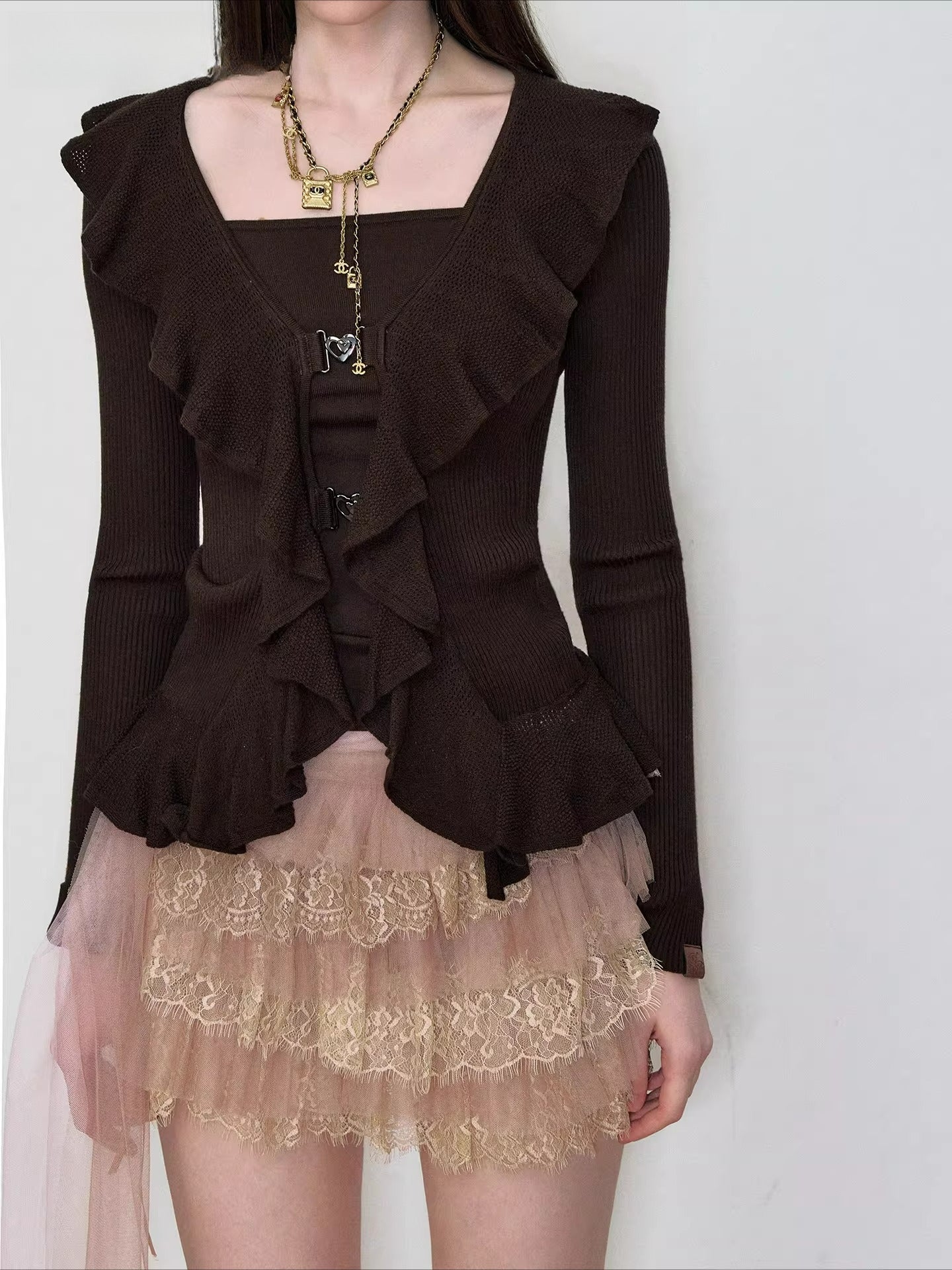 Layered Ruffle-Trim Knit Top