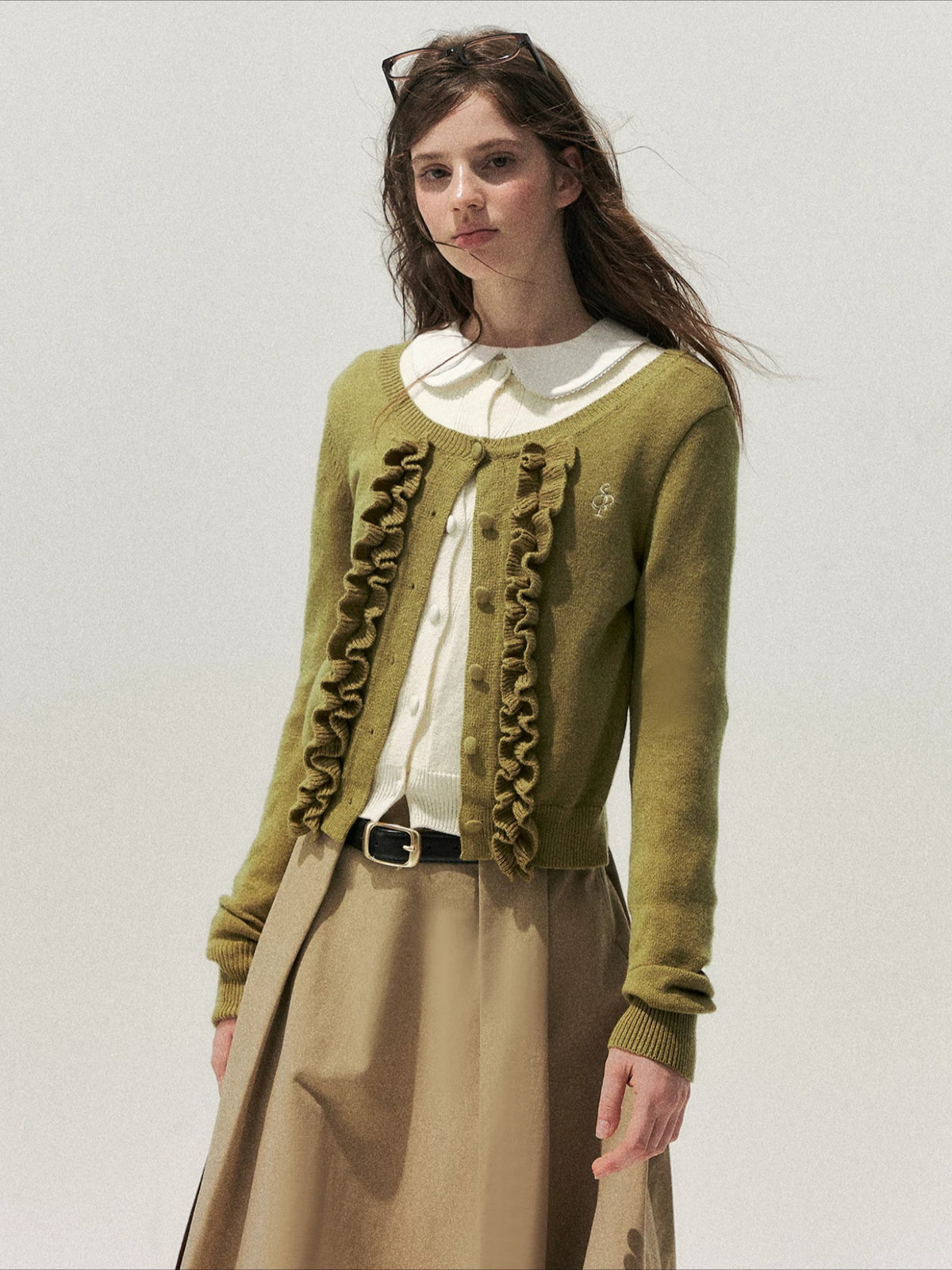 Ruffle Trim Vintage Knit Sweater