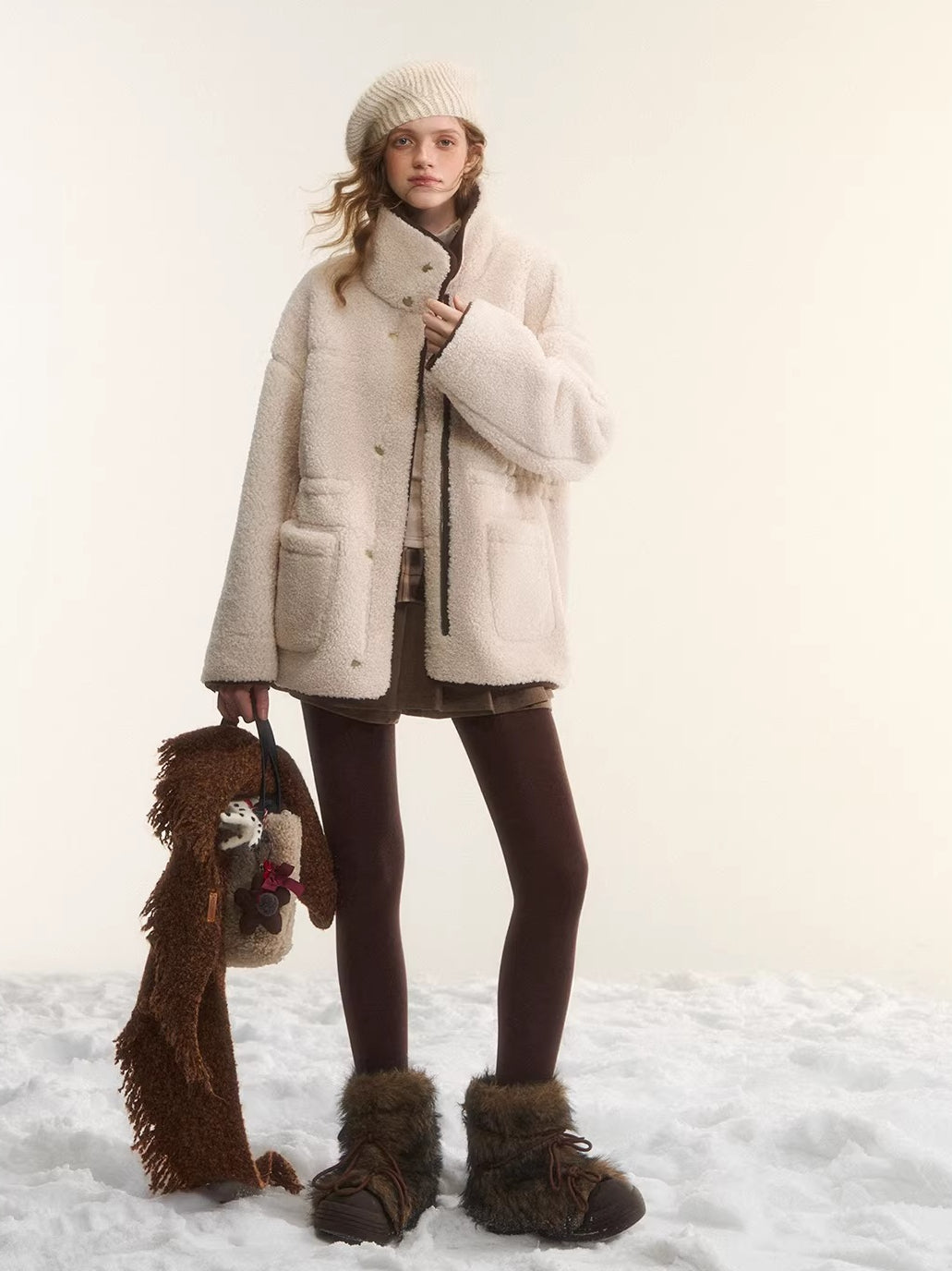 Reversible Shearling Suede Drawstring Jacket