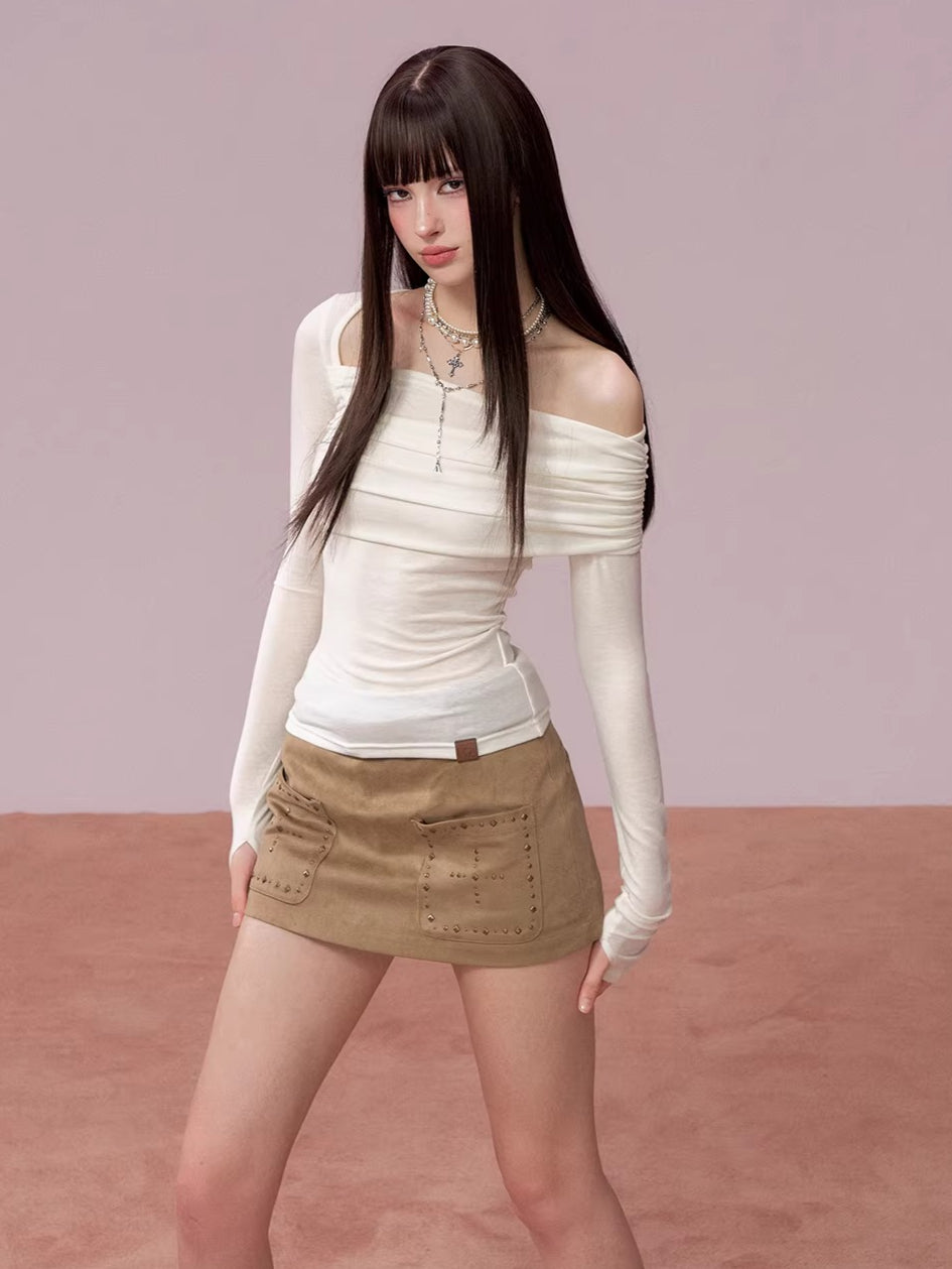 Asymmetrical Off-Shoulder Long Sleeve Top