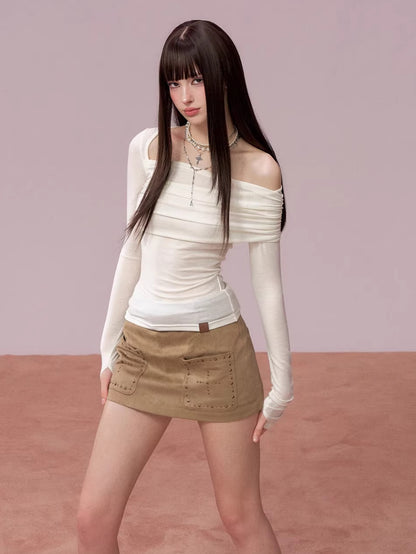 Asymmetrical Off-Shoulder Long Sleeve Top