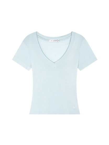 Blue V-Neck Fitted T-shirt