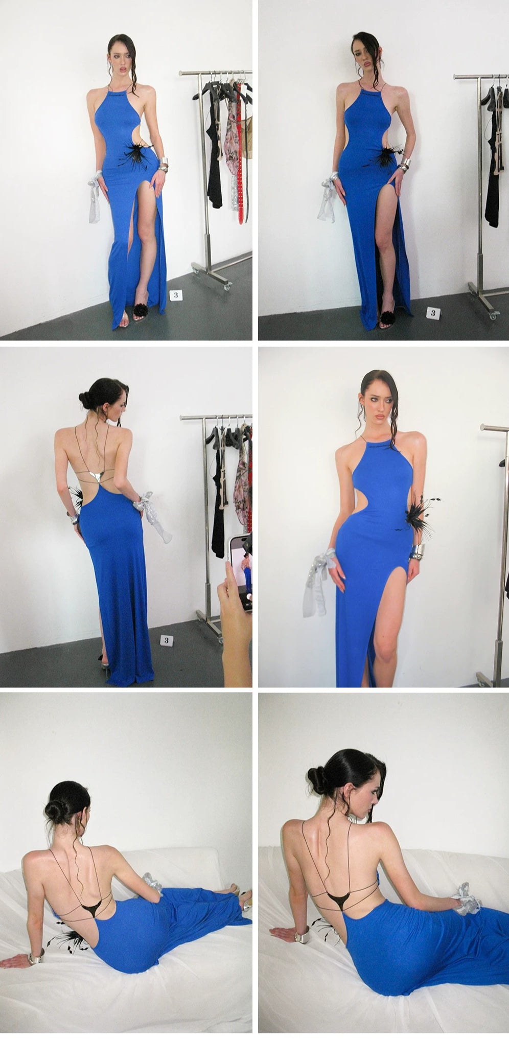 Blue Cross-Back Halter Maxi Dress