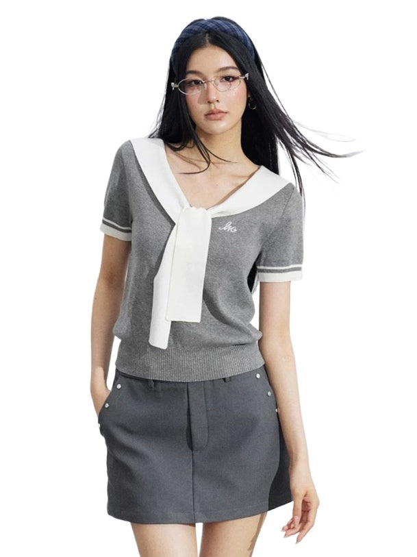 Layered Cape Knit Top