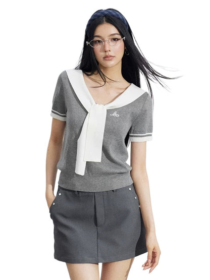 Layered Cape Knit Top
