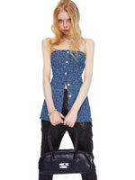 Ruched Denim Bustier Top