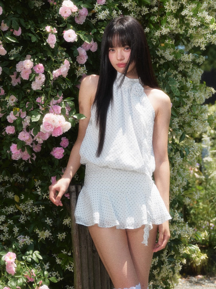 White Polka Halter Dress