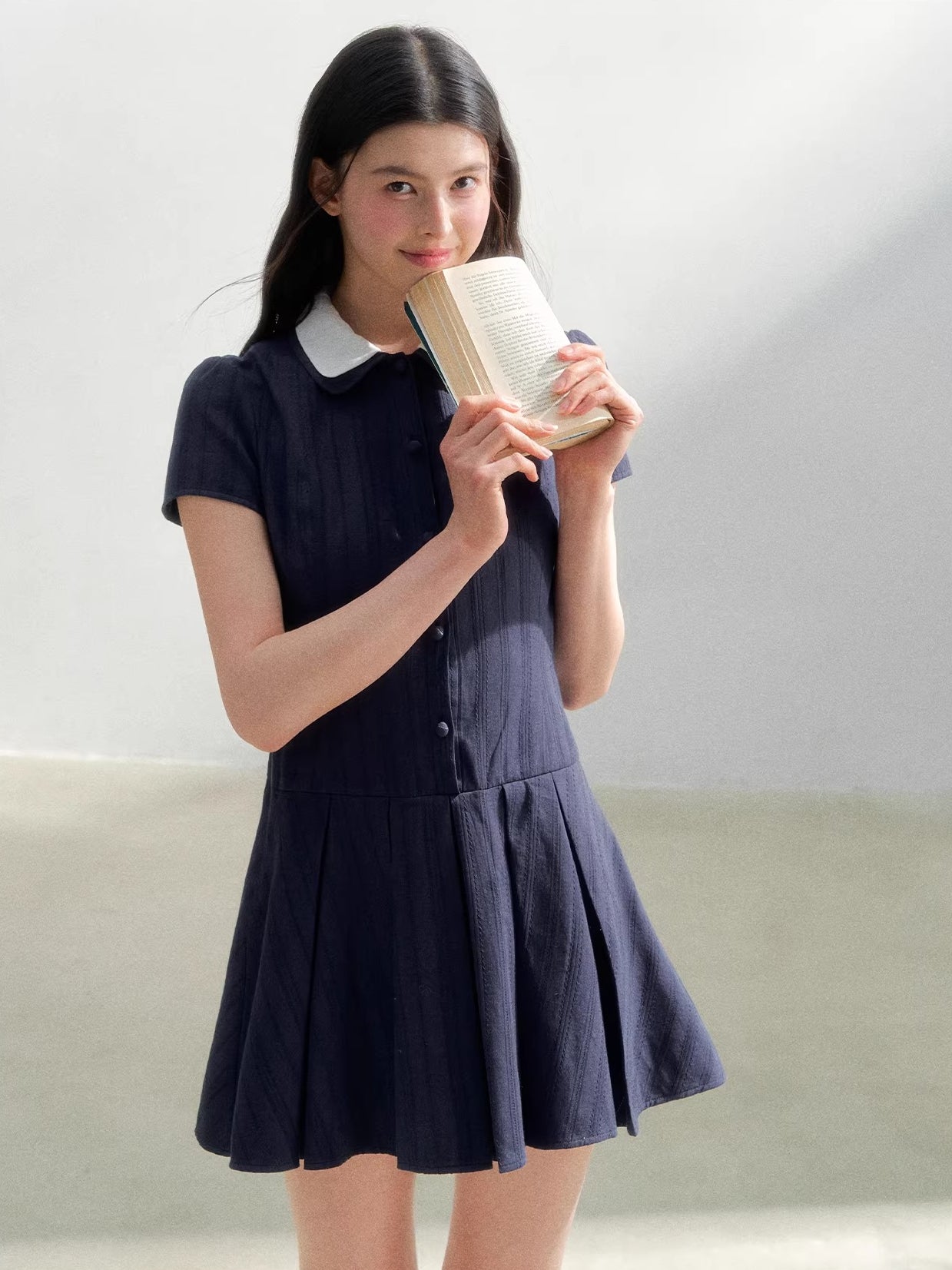 Contrast Collar Shirt Dress