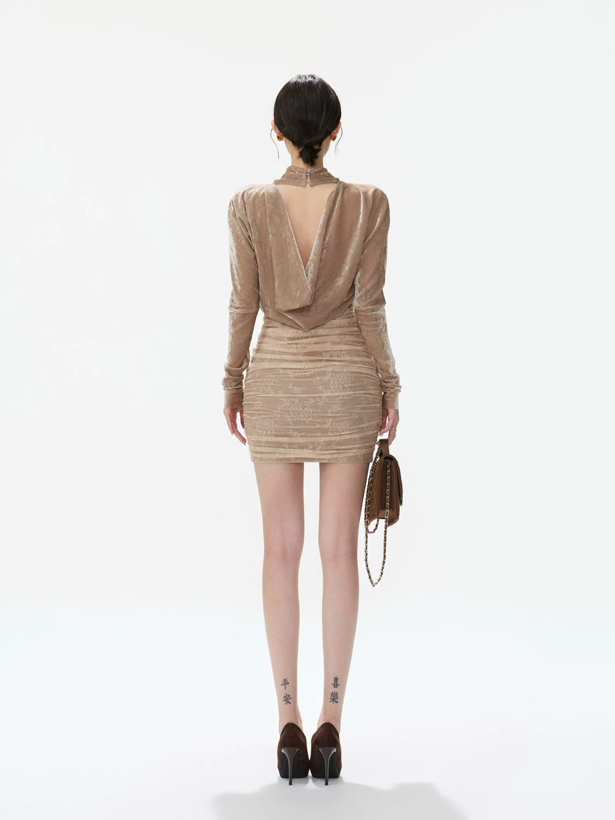 Lace Cowl Neck Velvet Mini Dress