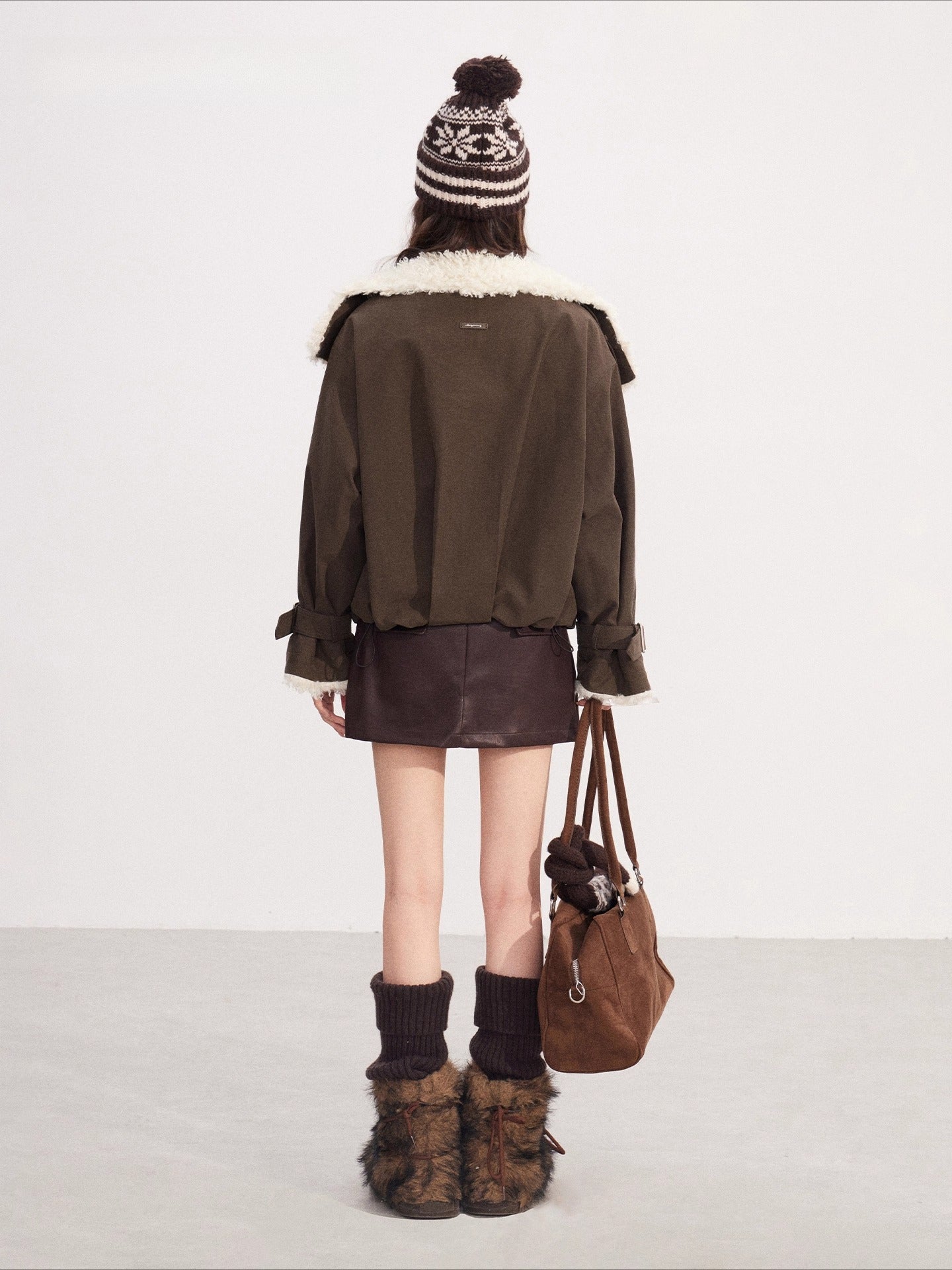 Sheepskin Splicing Quilted Boxy Short Jacket