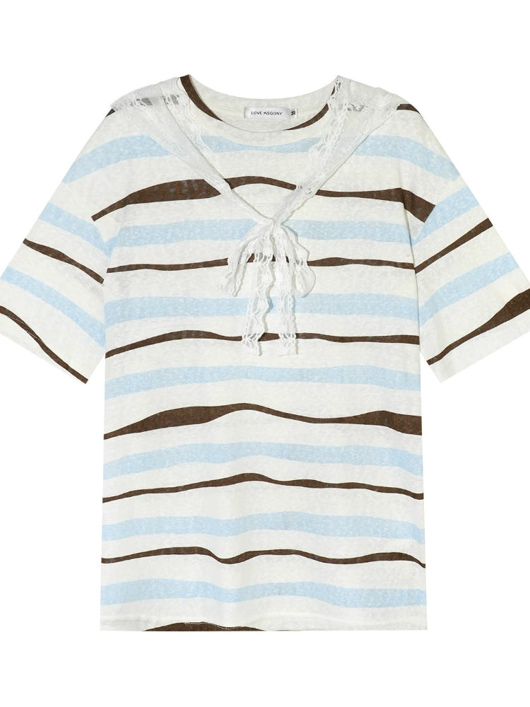 Lace Scarf Stripe T-Shirt