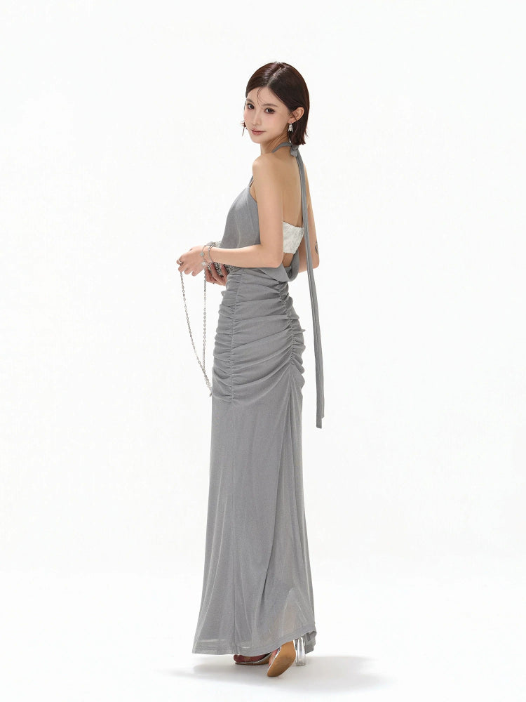 Halter Sequin Mesh Dress